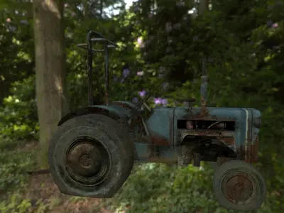 Tractor old in forest Low-poly 3D model
