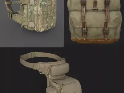 Military backpack bag X3 Low-poly 3D model