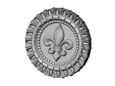 Heraldic lily flower pattern ceiling medallion rosette sculpture 3D print model
