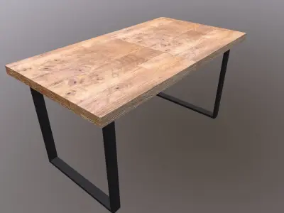 Table 3D Model wood and metal console 3D model