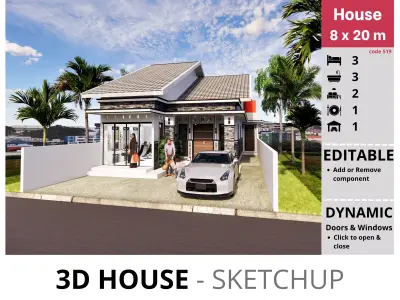 House 8x20m code 519 - Sketchup 3D model 3D model 3D model