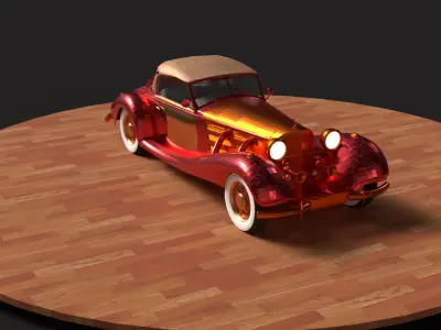 Chinese red  vintage car   Low-poly 3D model