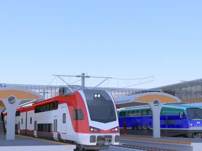 Station with doubledeck trains 3D model