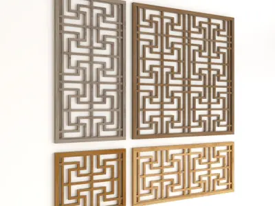 Wood Arabic Islamic pattern decorative grill screen 3D model get