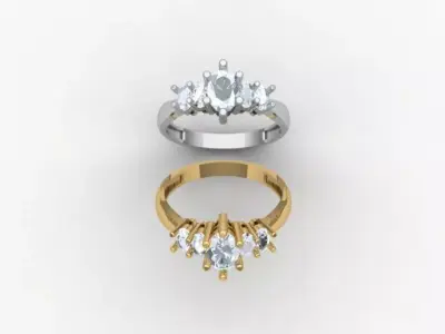 5 Oval diamonds wedding ring 3D print model