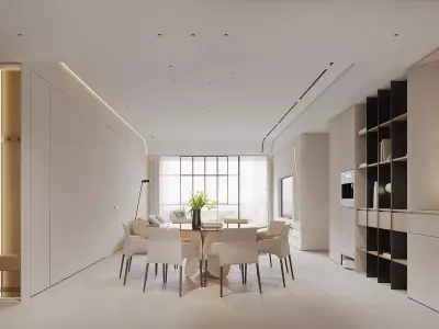 Modern living room dining room interior scenes  3D model 8