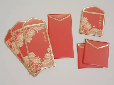 Asian red New Year envelopes Low-poly 3D model
