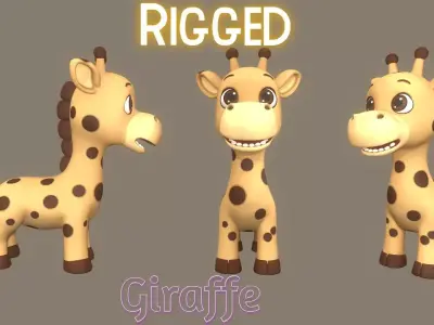 Rigged Cute Playful Light Brown Giraffe  Low-poly 3D model