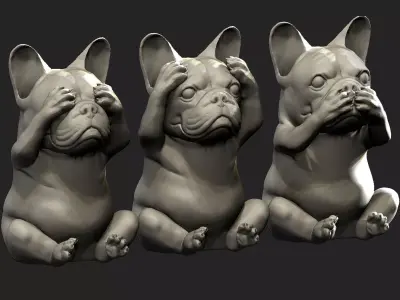 DOG Bulldog See No Evil Hear No Evil Speak No Evil 3D model