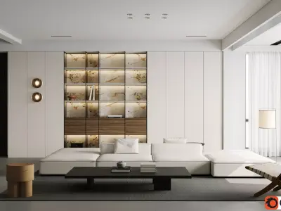 Minimalist Modern Living Room with Open Layout 037 3D model