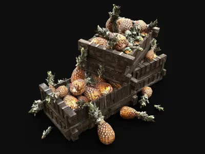 PINEAPPLE ANANAS BOX PILE STREET MARKET PROP Low-poly 3D model