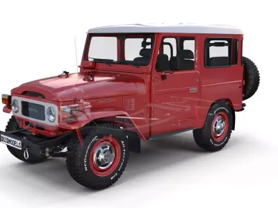 Toyota Land Cruiser FJ 40 Red with Interior and Chassis 3D model