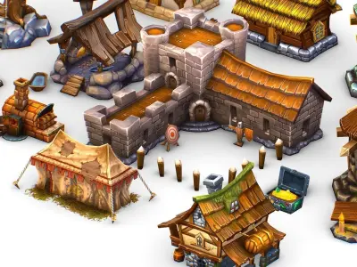 Discount - 13 Cartoon Style Houses 3D model