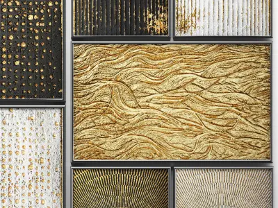 Collection of paintings with gold for walls 3 3D model