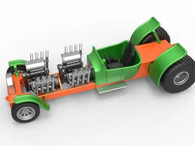 Pulling truck 2wd Hot rod with two V8 Scale 1 to 25 3D print model