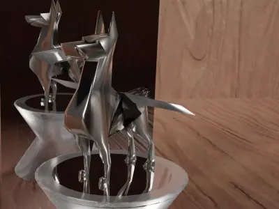 Silver Dog Statue Low-poly 3D model