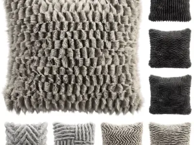 Fur pillows set 4 3D model