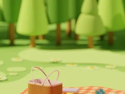 Picnic Scene - Cartoon Free 3D model