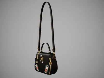 Flower Black handbag with flower embroidery  3D model