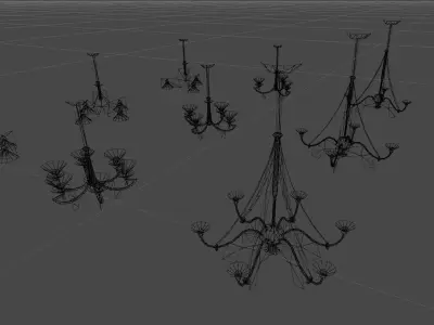 Low-Poly Lamps collection chandelier on concrete wall Low-poly 3D model