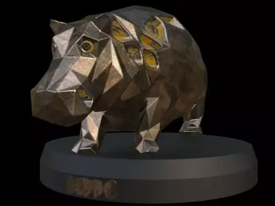 Steampunk Hippo Pose Low-poly 3D model