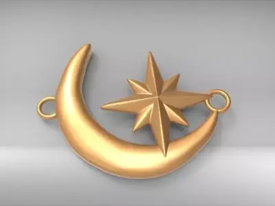 Crescent Moon North Star Necklace Charm Pendant Jewelry 3D print model