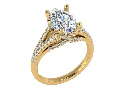 Oval solitare with cathedral shoulder with criss cross diamonds 3D print model