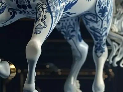 Porcelain Pegasus Winged Unicorn Gold Accents 3D Model Low-poly 3D model