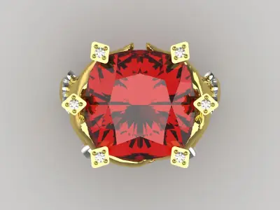 Luxury yellow gold ring with red ruby model jr00121 3D print model
