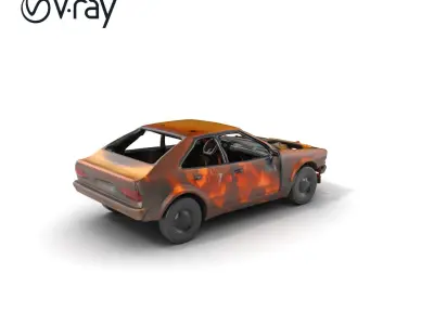 Burned Wheelless Car Detailed Rust Model Pack Low-poly 3D model