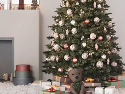 Decorated Christmas tree with decor 3D model