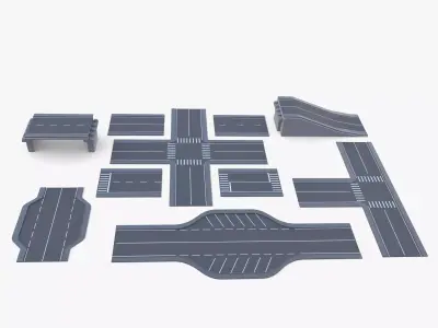 Connectable road segment pack v1 Low-poly 3D model