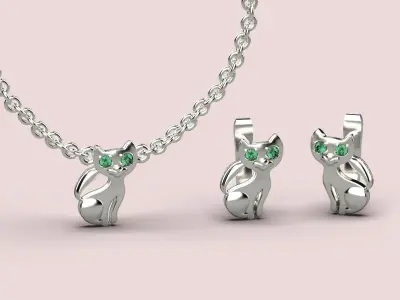 Cat earring and pendant Low-poly 3D model