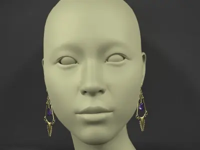 Earring pair of earrings with amethyst stones 3D model