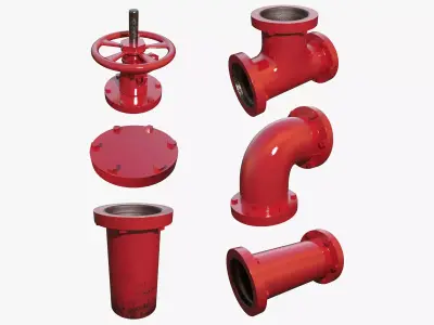 Red Painted Pipe Collection 3D model