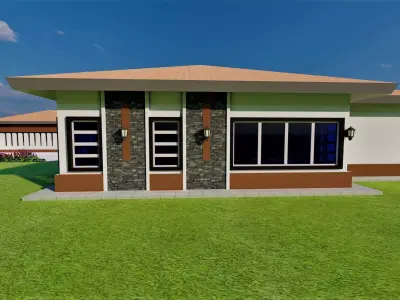 SINGLE STOREY HOUSE WITH A POOL  Low-poly 3D model