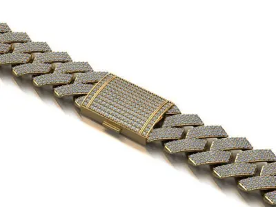 20MM CUBAN LINK CHAIN 3 ROWS DIAMOND BRACELET NECKLACE 3D print model