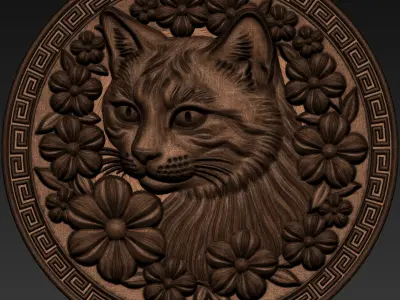 Cat Head and Flowers A78 3D print model
