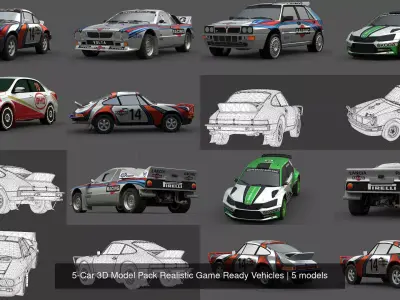 5-Car 3D Model Pack Realistic Game Ready Vehicles