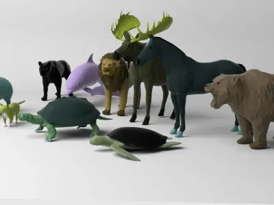10 low poly colored animals pack Low-poly 3D model