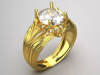 Artistic Yellow Gold Engagement Ring Organic Design Model sr0093 3D print model