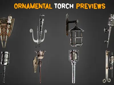 50 Ornamental Torches Models and Texture 3D model
