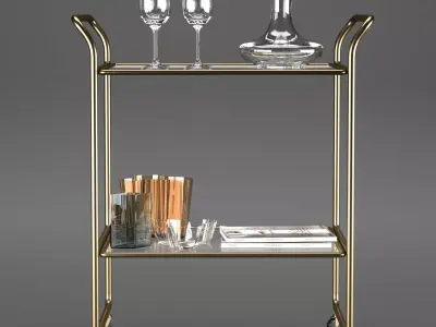 Bar Cart with Accessories 2 3D model