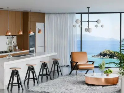 Modern Minimalist Bar Living Room  Low-poly 3D model