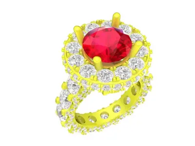 A7546 Luxury Korean Style Diamond Halo Eternity Engagement Ring 3D print model