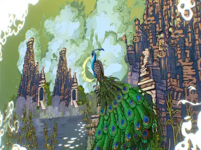 Landscape Asia Scene Animated Vector Paralax Low-poly 3D model