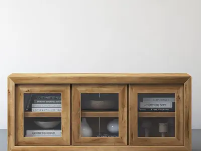 RECLAIMED RUSSIAN OAK GLASS TRIPLE-DOOR MEDIA CONSOLE 3D model