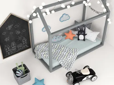 Bed - house with accessories for children 2 3D model