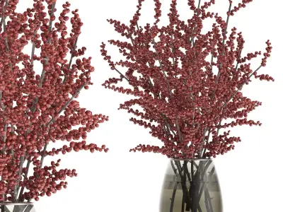 Bouquet of branches with red berries in a vase 99 3D model