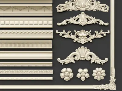 Classic  carvings moldings and gypsum cornice 00 3D model